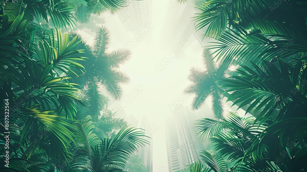 urban jungle canopy with palm trees under a bright sky urban jungle canopy with palm trees under a bright sky
