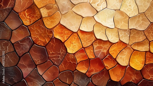 Warm toned mosaic of cracked surfaces creating an artistic pattern of earthy hues photo