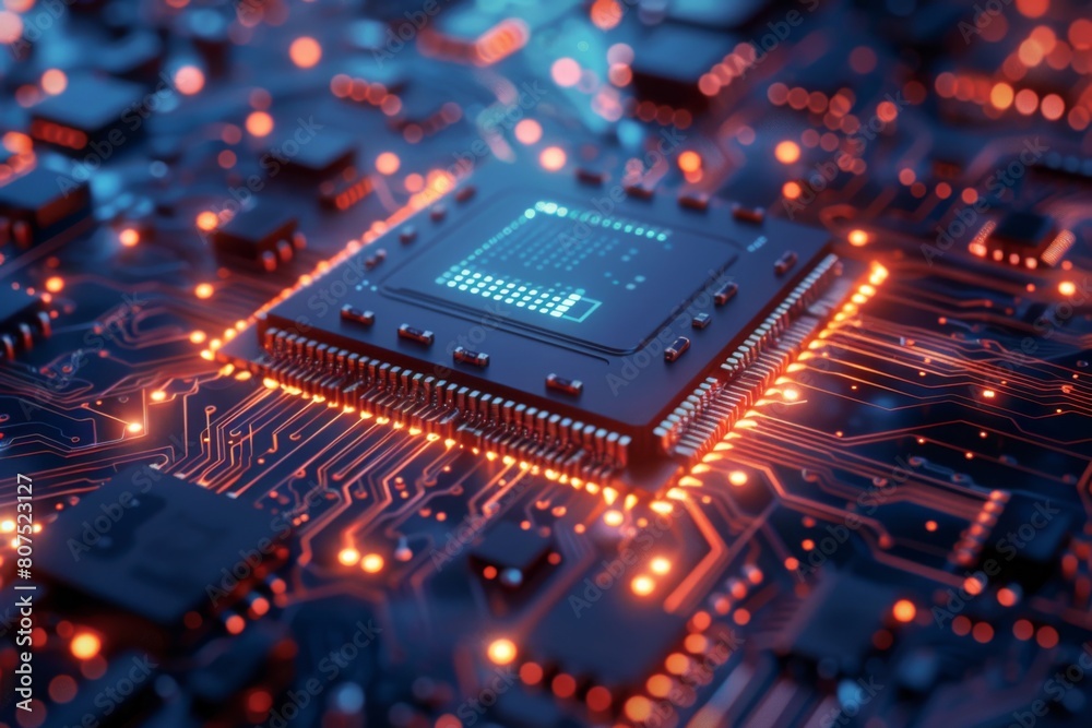 CPU processor microchip circuit board illustration created with generative ai CPU processor microchip circuit board illustration created with generative ai
