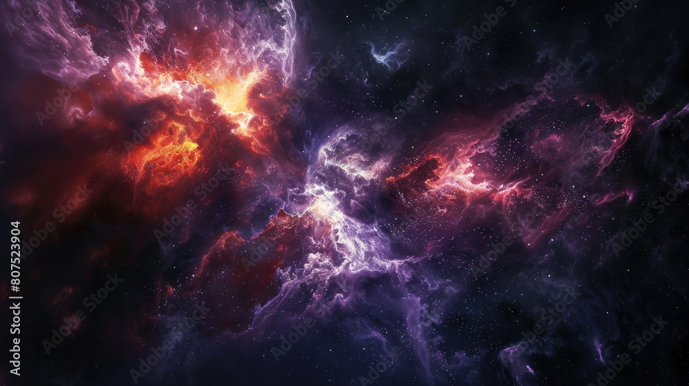 Amazing nebula in the universe with shining colorful clouds on outer space background