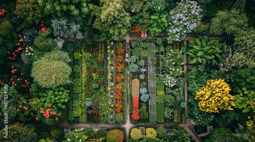 aerial  cities with beautiful flower gardens  featuring a vibrant yellow flower in the foreground