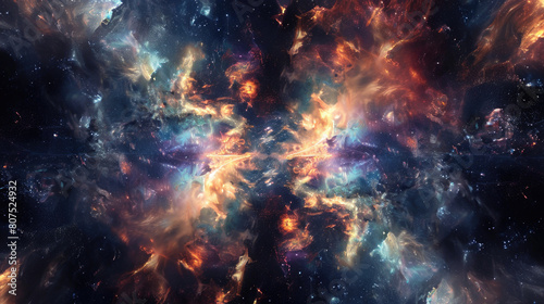 Amazing nebula in the universe with shining colorful clouds on outer space background