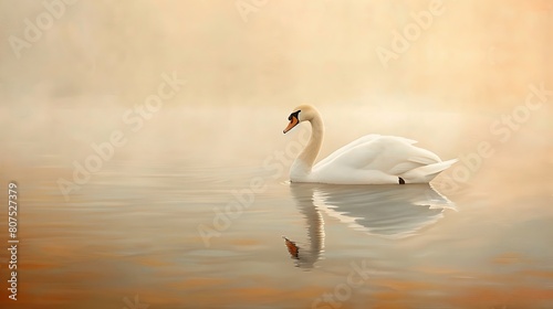 Graceful swan gliding on calm waters.