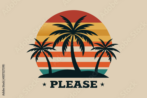 Summer day T-Shirt Design, Beach with palms tree and Summer sunset Vector illustration on white background, silhouette, bird, icon, svg, characters, Holiday t shirt, Hand drawn trendy Vector illustrat