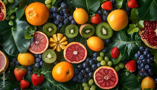 Highlight the freshness of fruits against a backdrop of garden foliage