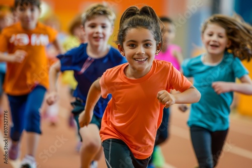 Children a friendly competition indoor sports track