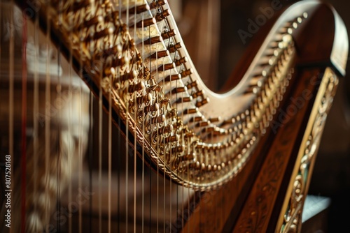 soundboard and strings of a harp photo
