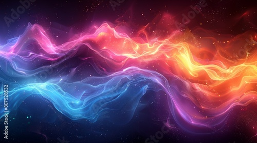 Fluid neon liquid in colorful abstract 3D waves, cyberpunk, landscape, professional quality, AI Generative © sorapop