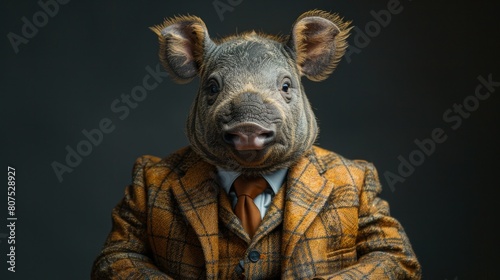 Portrait of a Baird's Tapir in an elegant business suit, captured in a professional photo studio setting, refined and commanding presence, AI Generative photo