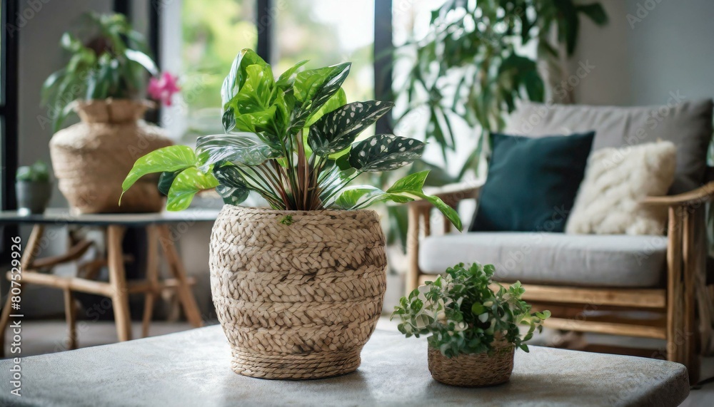 cozy living room potted plant  blurry background
