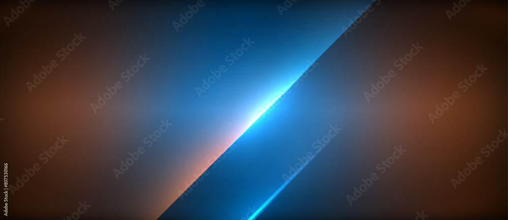 Obraz premium An electric blue light shines in the sky, casting a lens flare onto the dark brown horizon. The pattern creates a rectangular shape with a magenta hue, resembling an astronomical object on the slope