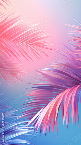 Colorful gradient background with palm leaves