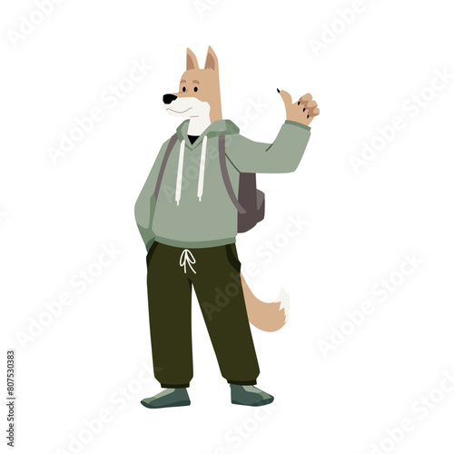 Fluffy dog character in human style, vector illustration.
