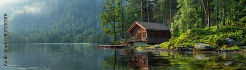 Lakeside Cabin Harmony. Concept Nature Photography © Media Srock