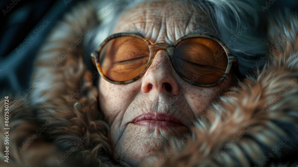 Close up of an Anonymous Senior Woman Sleeping With an Eye Mask