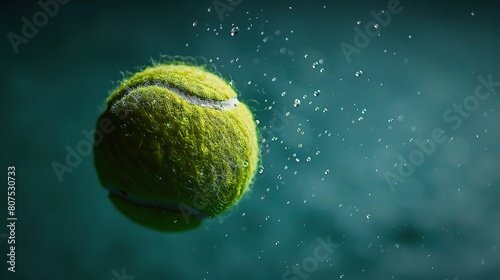 tennis ball suspended in mid-air after a powerful serve