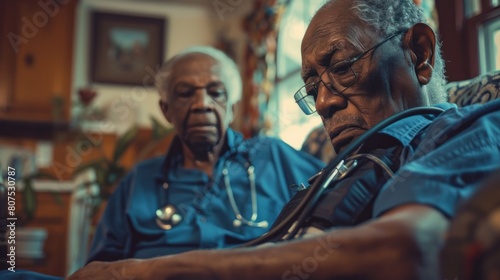 Close Up Photo Of Unrecognizable Nurse Checking Blood Pressure Of A Senior Man At His Home