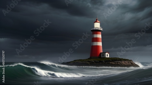 A solitary lighthouse standing tall against a stormy sky 
