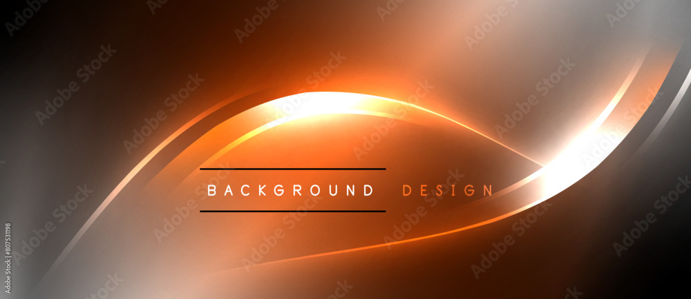 Obraz premium The glowing wave on a dark background resembles an amberorange triangle, reminiscent of automotive lighting. It emits heat like an astronomical object, surrounded by a faint circle on the horizon