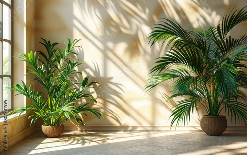 3d wallpaper, tropical plants in the sunlight. Created with Ai