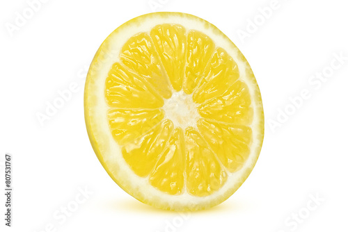 Round lemon slice on isolated white background.