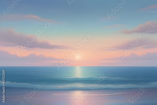 Tranquil twilight seascape. Deep blue ocean stretching to the horizon.