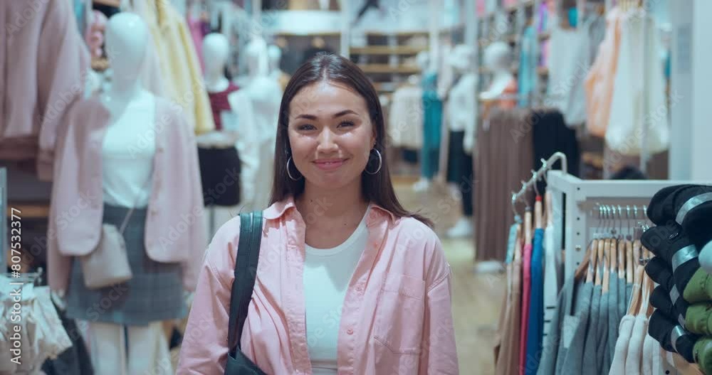 In mall's clothing store woman's smile beams into camera in close-up Woman's smile genuine expression shopping delight. Woman's smile epitome happiness sincere emotions Radiates pure joy. In mall's clothing store woman's smile beams into camera in close-up Woman's smile genuine expression shopping delight. Woman's smile epitome happiness sincere emotions Radiates pure joy.