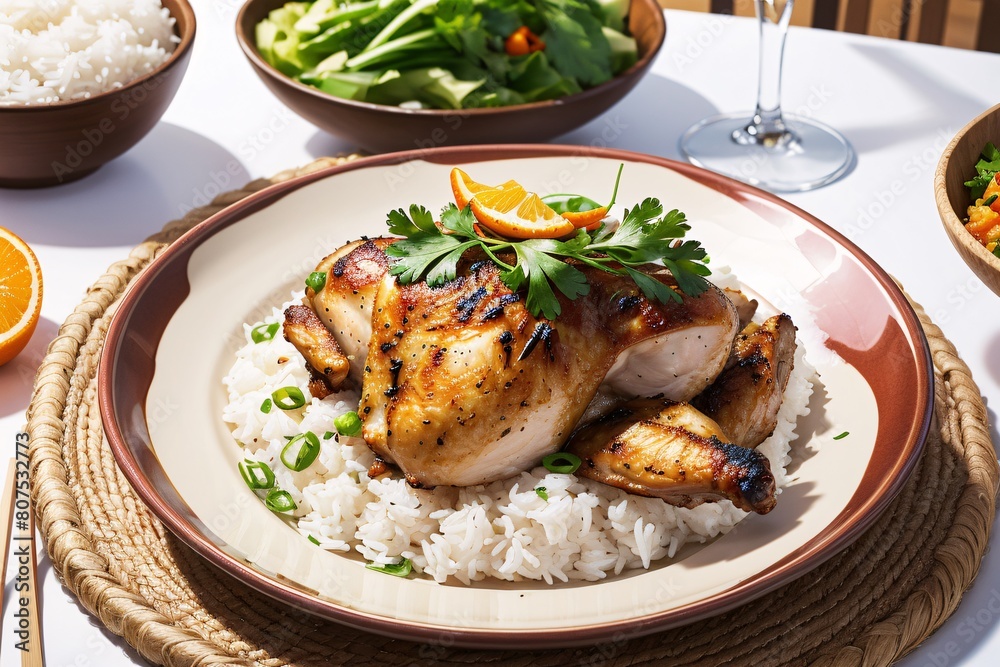 grilled chicken with vegetables, Chicken with Fragrant Rice and Mixed Vegetables grilled chicken with vegetables, Chicken with Fragrant Rice and Mixed Vegetables