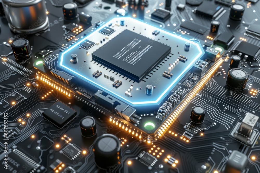 CPU processor microchip circuit board illustration created with generative ai