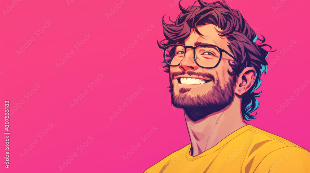 A man with glasses is smiling and wearing a yellow shirt A man with glasses is smiling and wearing a yellow shirt