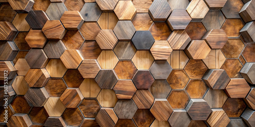 Abstract luxurious geometric hexagon wood background banner 3d texture background - Brown rustic rough wooden hexagonal shape decor wall panele wallpaper, seamless pattern