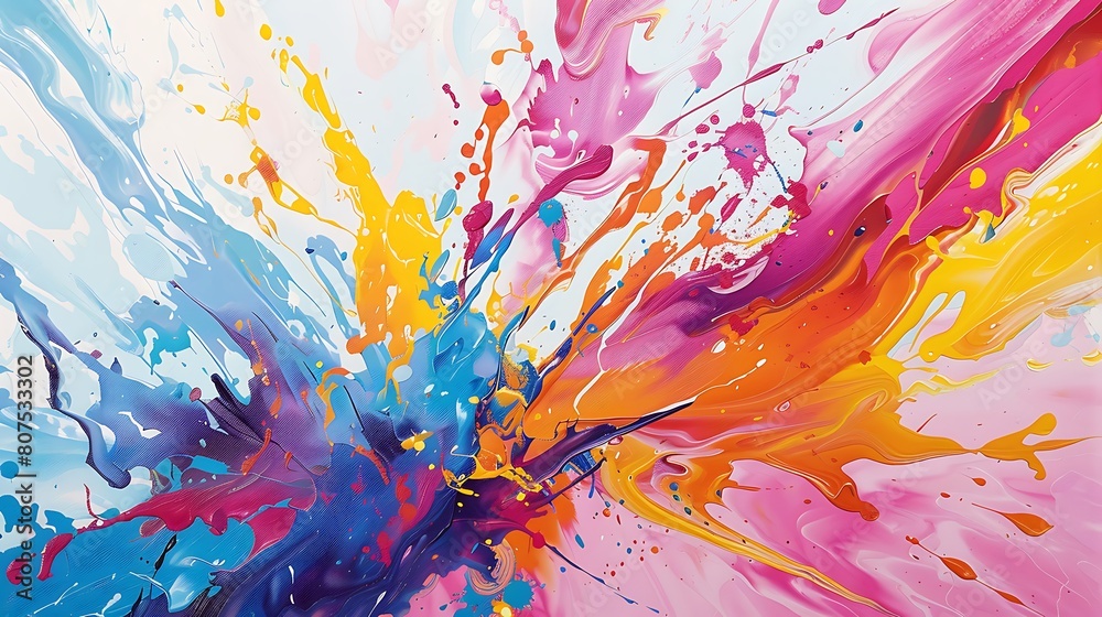 Vibrant splashes of color leap from the canvas, imbuing the scene with energy and excitement.