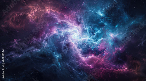 Amazing cosmic backdrop and nebula swirling purple and blue colors in outer space