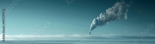 Negative Space Industrial Emissions A solitary factory belching smoke into a vast, empty sky, with negative space emphasizing the isolation and gloom of pollution photo