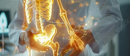 Closeup half body of a rheumatologist examining joint mobility