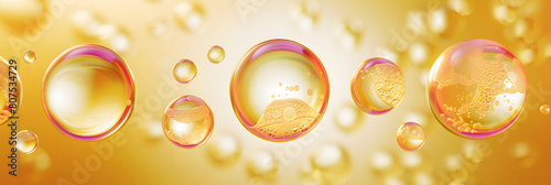Molecule inside Oil bubble, cosmetic oil essene, oil serum for skincare with clipping path 3d illustration. photo