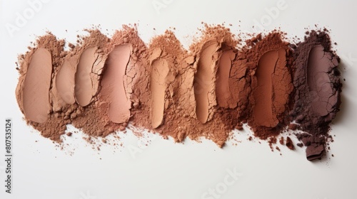an array of brown eyeshadow swatches with varying textures and pigmentation photo