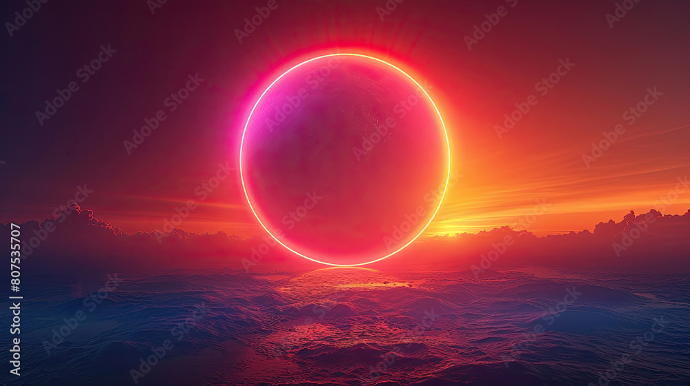 Abstract dark landscape with the big shining circle in the sky Abstract dark landscape with the big shining circle in the sky