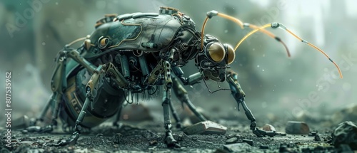 Creative strange concept pictures of insects as robotic spies in a dystopian society, designed in hitech styles, Futuristic sharpen for banner