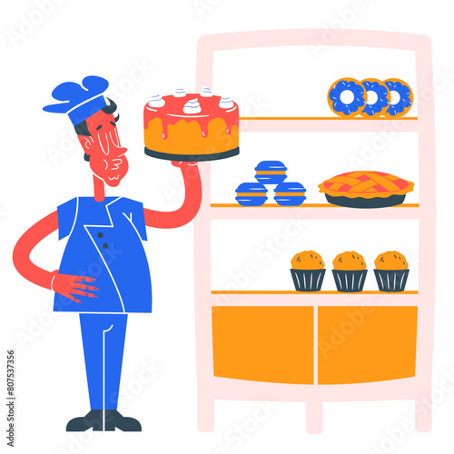 Pastry chef with baked goods
