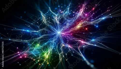 Abstract Colorful Neuron Background Wallpaper with Glowing Lines HD Generative AI