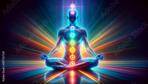 Colorful Chakra Meditation Yoga Position HD Wallpaper Generative AI