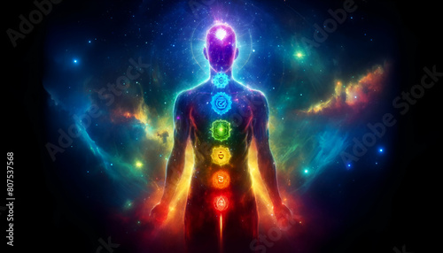 Colorful Chakra Yoga Meditation Position HD Wallpaper Generative AI