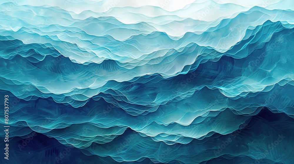 An abstract ocean background with layers of rippling waves in shades of aquamarine An abstract ocean background with layers of rippling waves in shades of aquamarine