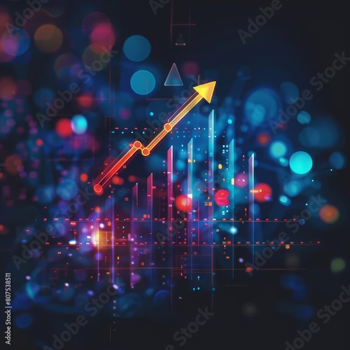 Show Colorful Glow HUD icon of business growth with very blurry backdrop enhancing its abstract representation