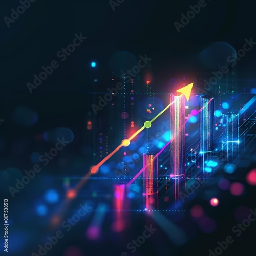 Show Colorful Glow HUD icon of business growth with very blurry backdrop enhancing its abstract representation