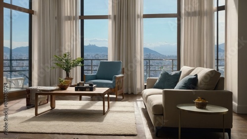 Cozy Living Room with Earthy Neutral Tones Modern Decor and Natural Light, beige and dark atmosphere © aitricho