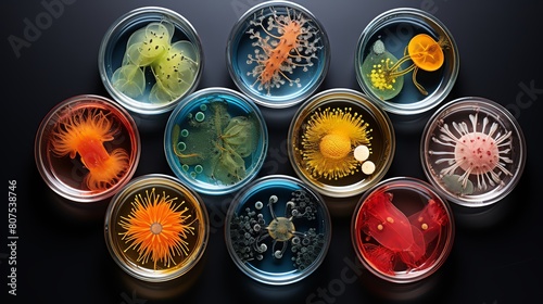 Bacteria inspired by famous paintings, recreating classics with microorganisms as the medium, for an artistic twist in a gallery