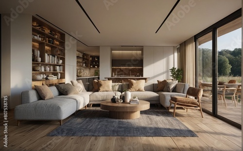 Cozy Living Room with Earthy Neutral Tones Modern Decor and Natural Light  beige and dark atmosphere