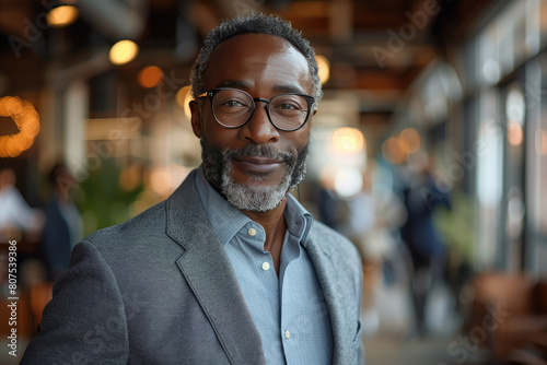 Photo of a middle-aged black man with glasses and a short grey beard wearing business casual. Created with Ai